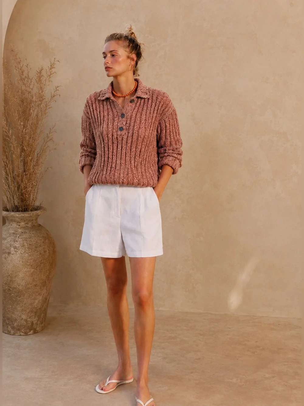 Ara Ribbed Button-Neck Turtleneck Sweater - Dusty Rose - Picture 2 of 3